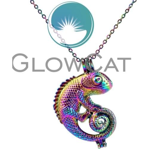 CC240 Rainbow Colors Animal Lizard Beads Cage Pendant Essential Oil Diffuser Aromatherapy Pearl Cage Locket Necklace