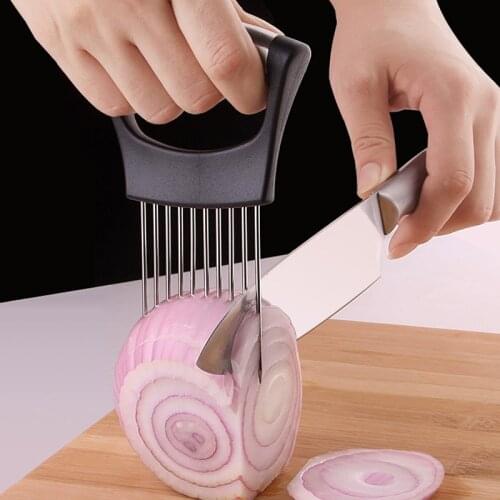 Food Slice Assistant Vegetable Holder Stainless Steel Onion Lemon Cutter Knife Pine Meat Needle Kitchen Gadgets Accessories Tool