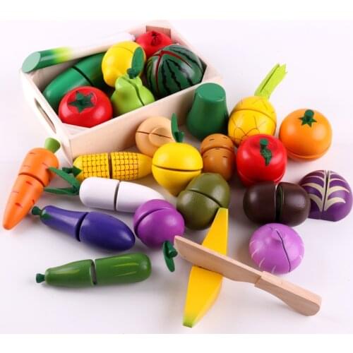 Baby Early Education Props Wooden Kitchen Toys Cutting Fruit Vegetables Food Toys Preschool Children Birthday Christmas Gifts