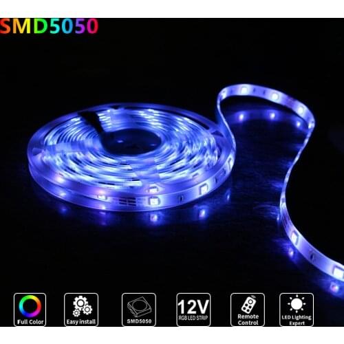 RGB Light Strip LED Ribbon Lamp 5050 Flexible LED Strip 220V LED rgb TV Backlight Light Tape 5m Colorful Decoration Lamp DC12V