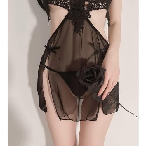 Sexy Mesh See Through Split Mini Dress for Sex Chinese Cheongsam Cosplay Nightclub Uniform Thong Women Backless Slutty Clothes