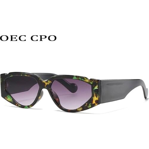 OEC CPO Fashion Punk Square Sunglasses Women Vintage Cat Eye Sunglasses Men Eyewear Retro Green Gray Shades UV400 Glasses O655