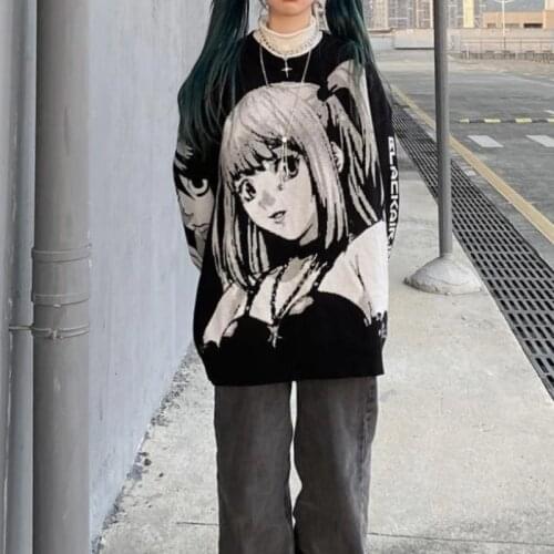 Anime Girl Knitted Sweater Men Hip Hop Streetwear Winter Sweaters Vintage Pullover Women 2021 Japanese Harajuku Tops Pullover