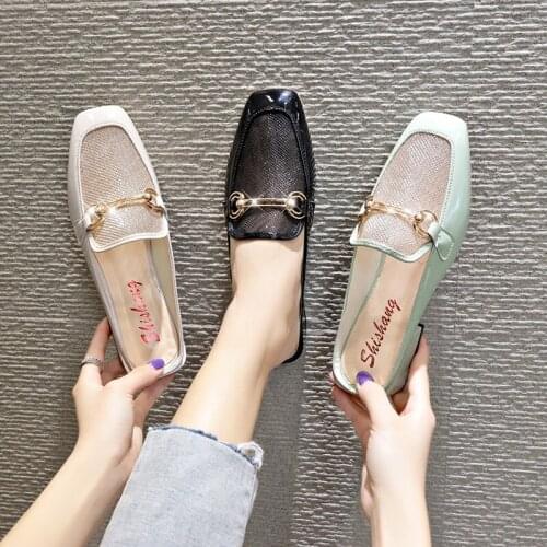Shoes Woman Slippers Flat Fretwork Heels Toe Med Loafers Designer Soft PU Rubber Fashion Fabric Hoof lykj-yx