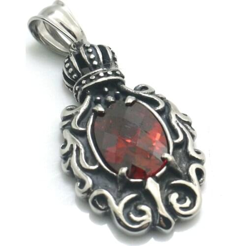 316L Stainless Steel Cool Punk Gothic Crown Vintage Stone Pendant