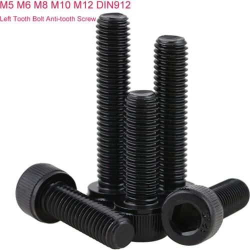 Grade 12.9 Black Cup Head Hexagonal Reverse/Left Thread Screws M5 M6 M8 M10 M12 DIN912 Left Tooth Bolt Anti-tooth Screw