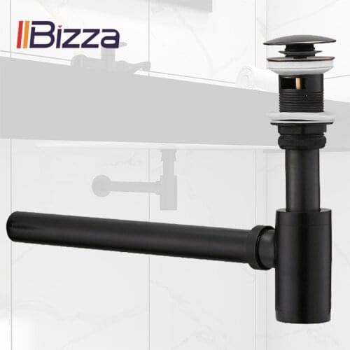IIBizza Basin Pop Up Drain Black Brass Bathroom Vanity Sink Siphon Bronze Bottle Trap with Pipe Drains Kit P-TRAP Waste Hardware
