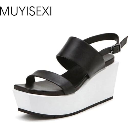 Women Platform Sandals 9 cm High Heel Genuine leather wedges shoes for women women sandals 2018 sandalias mujer HL88 MUYISEXI