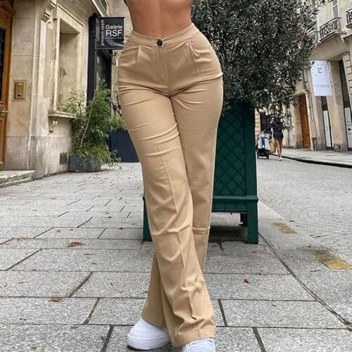 Streetwear Khaki Wide Leg Women Pants Casual Loose High Waist Flared Pants Ladies Long Trousers 2021 Summer travel