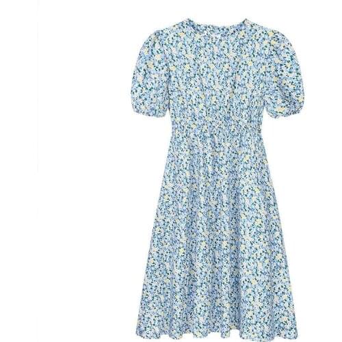 Womens French Retro Summer Summer Boho Floral Dress Vintage Printed Short Sleeve A-Line Party Dress