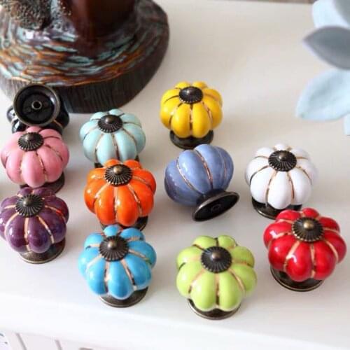 1PCS Vintage Rural Pumpkin Cartoon Ceramic Cabinet Handles and Knobs Wardrobe Door Pulls Furniture Hardware