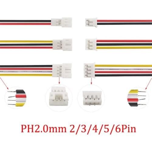 10Pcs/5Pair JST PH2.0 Wire Connector 26AWG JST 2.0mm Pitch 2P-6Pin Micro Male Female Plug Jack PH 2.0 JST Electrical Cable 20CM