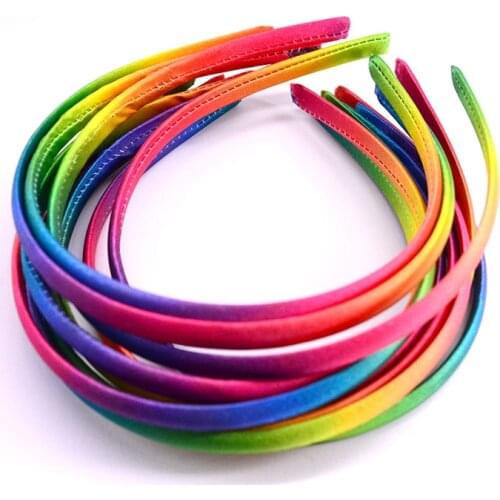 10 Pcs/lot 1.5cm Rainbow print Satin warp Headbands Girls' DIY Headwear Accessories PH029 Dropshipping