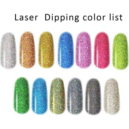 13 Colors Laser Dipping Powder Hologra 10ML Gradient French Glitter Nail Art Dip Powder With Nail Brush on Lamp Fast Dry FA46
