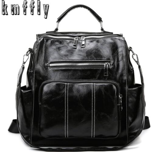 2021 Summer Bags Ladies PU Leather Backpack Retro Multifunctional bag Ladies Travel Backpack Campus Youth School Bag