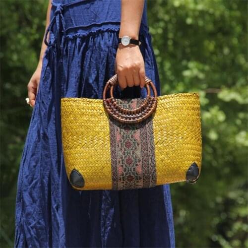 34x20CM New Style Women Thailand Straw Bag Beach Bag Travel Vacation Seaside Rattan Hand-woven Handbag a6101