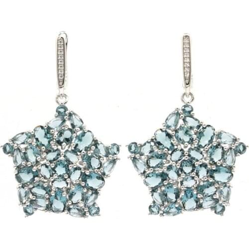 40x17mm Lovely Water Drop Shape Silver Earrings For Sister Real Red Ruby Bright Zircon Daily Wear