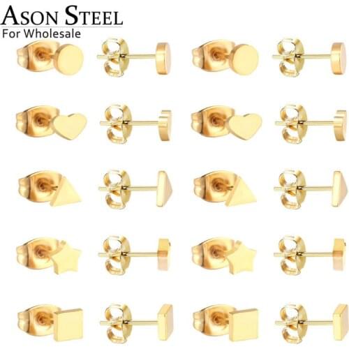 ASONSTEEL Mixed 10Pairs/lot Stud Earring Sets Stainless Steel Gold/Rose Gold/Black/Silver Color Wholesale Earring Fashion Party