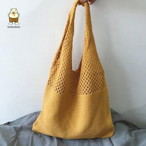 Beibaobao Knitting Large Capacity Summer Beach Bag Big Purses Shopper Sac Casual Hollow Woven Women Shoulder Bags
