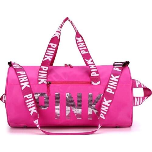 Large Capacity Women Travel Bag Fitness Training PINK Bag Sequins Letter Outdoor Sports Yoga Handbag Sports Girl Crossbag