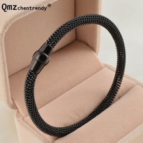 316L Women Mens Elastic Cable Wire Bracelet Bangle Jewelry Stainless Steel Twisted Chain Stretch the magnet Simple cuff bangle