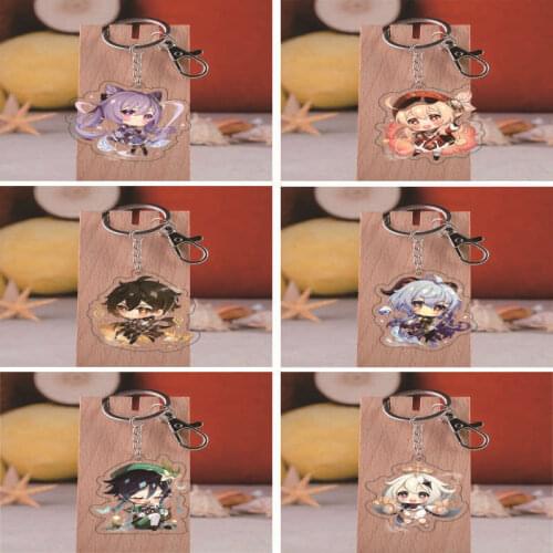 6 Style Fashion Anime Genshin Impact Zhongli Diluc Venti Paimon Keychain Keyring Base Acrylic Stands Keyring Gift For Fans