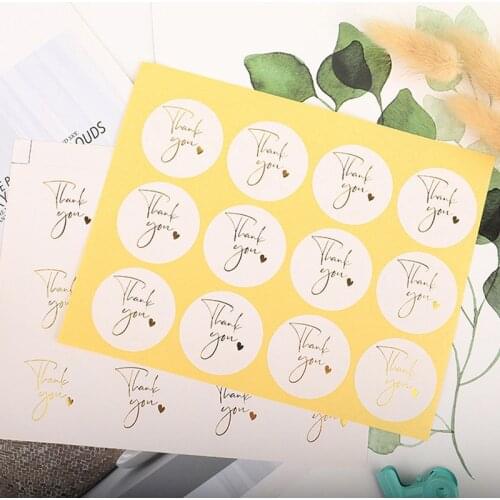 Bronzing Thank You Sealing Sticker Stamping Round White Background Simple Decoration Handmade Paper Bag Envelope