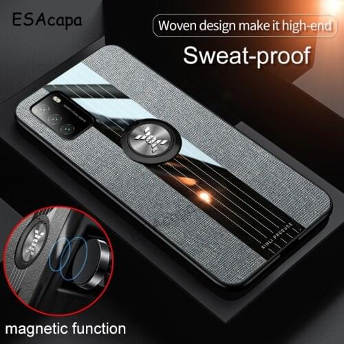 For Xiaomi Poco M3 Case Cloth Fabric Magnetic Ring Holder Phone Cases For POCO X3 Redmi Note 9 Mi 10T Lite Shockproof Back Cover