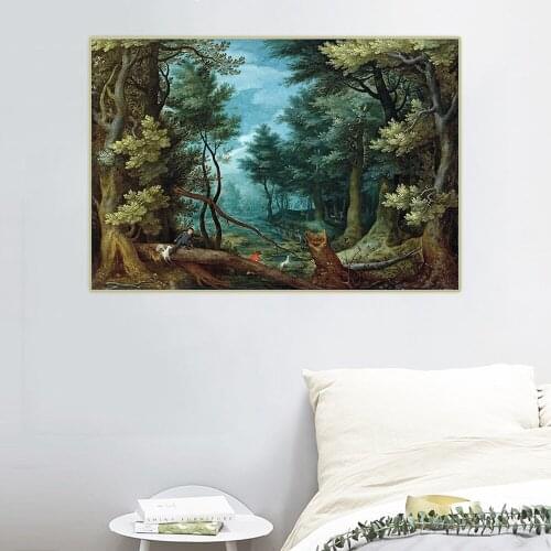Citon Bruegel Pieter《A forest landscape with hunters giving chase to a stag》Canvas Art Oil Painting Home Interior Decoration