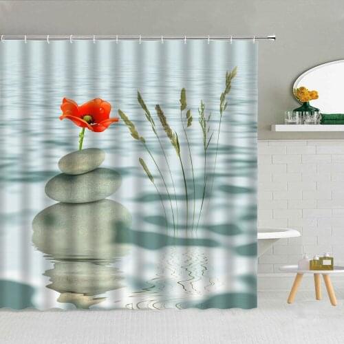 Zen Stone Green Bamboo Lotus Creek Desert Shower Curtain Frabic High Quality Bathroom Supplies Decor Cloth Curtains With Hooks