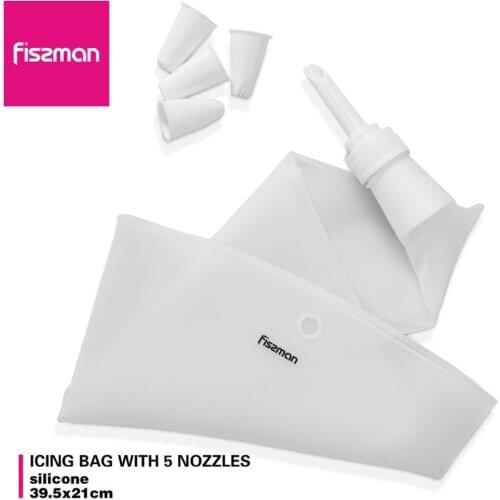 FISSMAN FDA Standard Transparent Silicone Icing Bag with 5 Nozzles Cake Decorating Tools