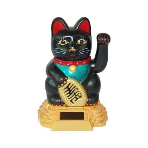 [ Fly Eagle ]144pcs SOLAR POWER BECKONING CAT Black Wealth Lucky Waving Maneki Neko Fortune Feng Shui