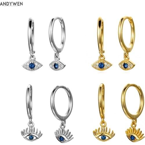 Kikichicc 925 Sterling Silver Blue Eye Drop Earring Crystal Lucky Eye Circle Women Rock Punk Best Gift Wedding Loops Jewelry