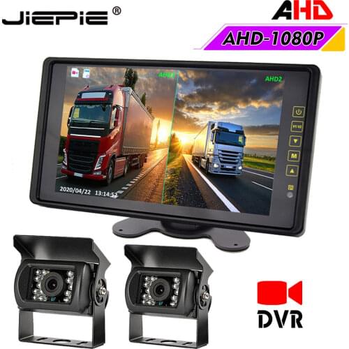 JIEPIE AHD Reversing Rear View Camera Kit,9 inch Split DVR Recorder Monitor with 720P AHD Rear View Backup Camera for Truck RV