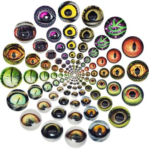 90-100PCS Animal Round glass eyes cabochons Colorful Fashion Photo Glass Dome Handmade Photo Glass Toys eye DIY Pupil Eye Cameo