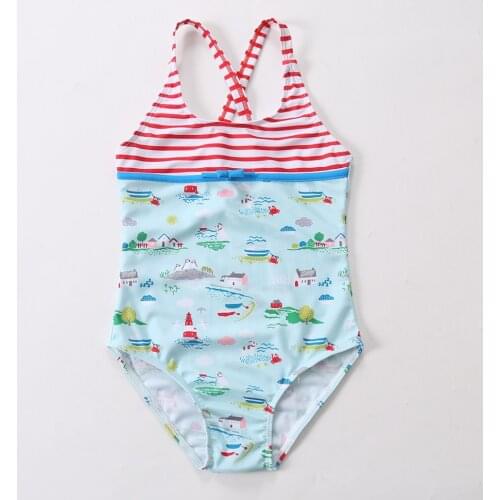 Summer Kids Clothing Beach Swimsuits Striped Patchwork Baby Girls Suspenders Swimwear One Pieces