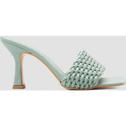 Limoya Women Green Mesh Baretli Square Toe Heels Slippers 'Turkish' Quality 2021 Fashion Design Season Comfort Fast Shipping