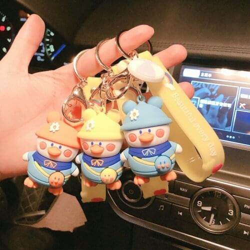 Cute Silicone Hat Duck Key Chain Cartoon Doll Key Ring Creative Women Kids Backpack Pendant Keychains Ornaments Gifts