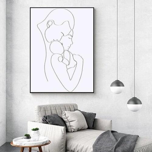 Minimalist Figure Painting Printing Poster Abstract Family Photo Mom Dad Baby Canvas Line Painting Wall Art Modern Nursery Decor