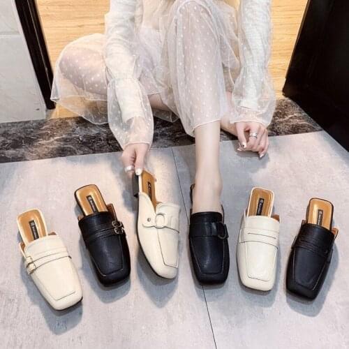 Fashion Baotou Muller Shoes Women Xia Fantou Casual Temperament Womens Shoes Versatile and Comfortable Low-heel Slippers Women