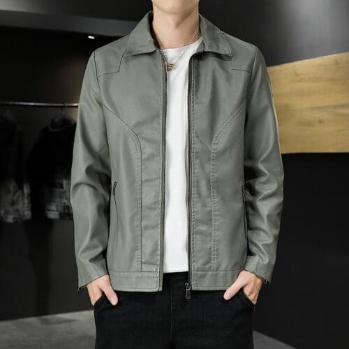 Mens New Leather Jacket 2021 British Style Casual Simple Lapel Slim Baseball Uniform Leather Jacket M-4XL Casual Mens Jacket