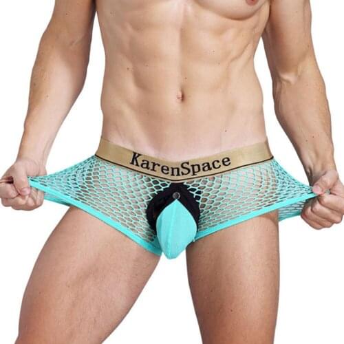 Men Erotic Lingerie Pants Removable Pouch Button Fixed Breathable Low-waist Mesh Sexy Hot Temptation Panties G-String Briefs