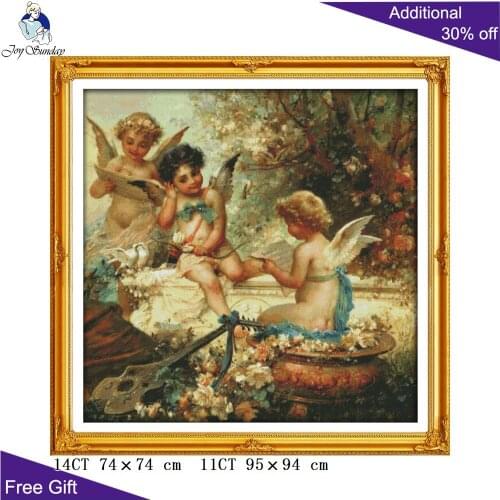 Joy Sunday Garden Cherubs Cross Stitch Home Decor R320 14CT 11CT Counted and Stamped Cherubs in the Garden Cross Stitch kits