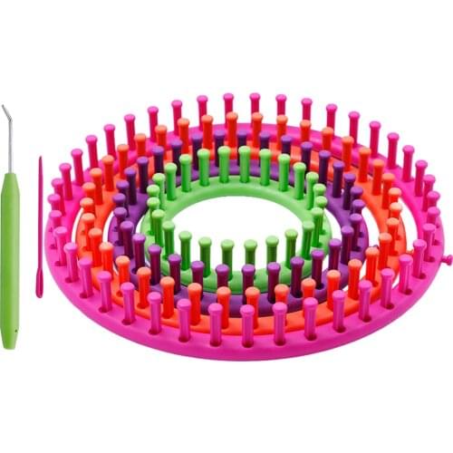 4PCS Round Knitter Looms DIY Tool Kit Plastic Round Circle Hat Scarf Sweater Circle Loom Hand Knitting Knit Loom