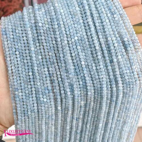 Natural Blue Aquamarines Stone Loose Small Beads High Quality 2/3/4mm Faceted Round Shape DIY Gem Jewelry Accessories 38cm wk329