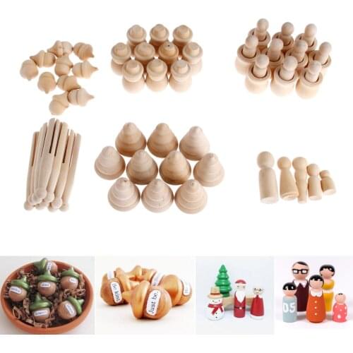 10Pcs Unpainted Blank Wooden Peg People Wood Figurines Peg Dolls Nesting Set Crafts DIY Montessori Toy Kids Wedding Home Decor