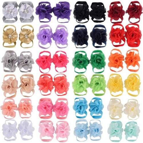 New Chiffon Flower Baby Barefoot Sandals Newborn Sandals Baptism Shoes Baby Girl Shoe Photo Props Birthday Shoes Newborn to 12M