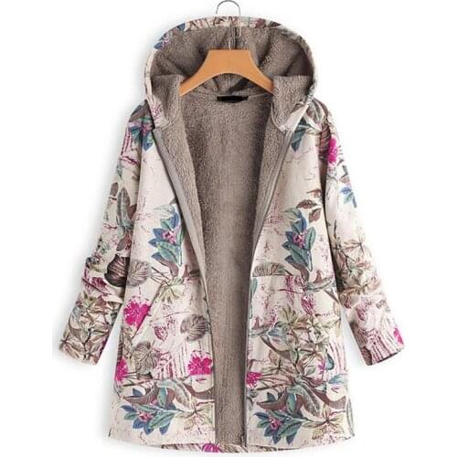 Nice New Women Winter Warm Floral Hooded Jacket Flower Print Hoody Vintage Oversized Coats Winter Padded Jacket Women Parkas