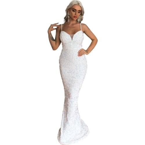 Babatique 2021 Sexy Deep V Neck Sequins Evening Party Dress Women Spaghetti Strap Bodycon Dress Sleeveless Women Party Dress