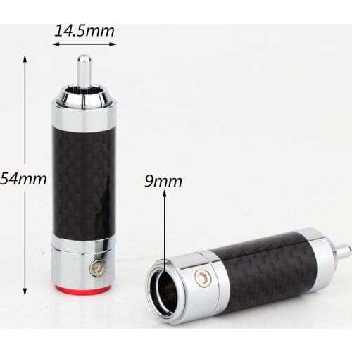 Preffair R1725 4Pcs Copper Rhodium Plated Non Solder Carbon Fiber RCA Connector Plug
